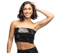 Boland - Top de lentejuelas sin tirantes, banda elástica para festivales, fiestas temáticas, carnaval y discoteca, parte superior, atuendo de fiesta