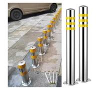 Bolardo de bloqueo para plazas de aparcamiento, 2 topes de acero amarillo plateado for garaje, poste barrera reflectante seguridad, delineador tráfico tubo inoxidable(9 x 75cm (3 1/2 x 29 1/2in))