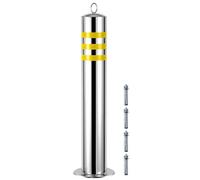 Bolardo de seguridad de acero inoxidable de alta resistencia, poste de seguridad fijo para entrada de vehículos, bolardo de estacionamiento redondo con banda reflectante, altura de 650/800 mm.