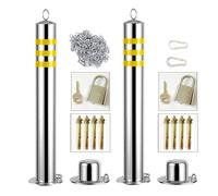 Bolardo de seguridad de acero para entrada de vehículos, con 2 conos de estaciononos de estacionamiento y cadena de 5 m, resistente y duradero, apto para uso comercial o privado, 76 × 650 mm