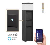 ledscom.de Luz de bolardo PODEL para exteriores, Smart Home, 39cm, negro, 2 casquillos, incl. bombilla G9, 596lm, blanco