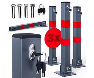 Bolardo parking set de 3 5x5x60cm abatible 3 juegos llaves