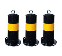 Bolardo retráctil de acero con rayas reflectantes y anillo para colgar, protección de entrada y visibilidad mejorada para soluciones de estacionamiento seguras
