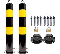 Bolardos de aparcamiento, Paquete de 2 con candado - Postes desmontables for entradas vehículos y aceras, 8 puntos anclaje Bolardos estacionamiento acero(750x114mm)