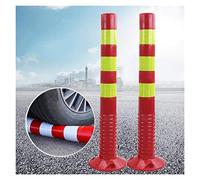 Bolardos de estacionamiento para entrada, poste de plástico flexible, cono de sera control de multitudes, estacas de calle y conos de carretera (color: rojo y amarillo, tamaño: paquete de 4)