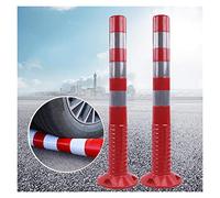 Bolardos de estacionamiento para entrada, poste de plástico flexible, cono reflera control de multitudes, estacas de calle y conos de carretera (color: rojo y plateado, tamaño: paquete de 2)