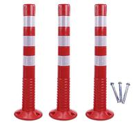 Bolardos de estacionamiento reflectantes de 3 piezas: postes de control de tráfico duraderos for gestión de multitudes y carreteras(Red and White)