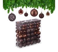 Relaxdays 150 Bolas Árbol Navidad, Decoración Navideña Mate, con Brillantina, Relucientes, de 3, 4 y 6 cm Ø, Marrón