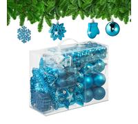 Relaxdays Set 100 Bolas Árbol Navidad, Bolitas Navideñas Brillantes, con Purpurina y Mate, 10 Diseños, Petróleo