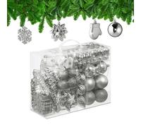 Relaxdays Set 100 Bolas Árbol Navidad, Bolitas Navideñas Brillantes, con Purpurina y Mate, 10 Diseños, Plata