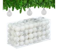 Relaxdays Set 96 Bolas Árbol Navidad, Bolitas Navideñas Brillantes, con Purpurina y Mate, Adornos de Plástico, Blanco