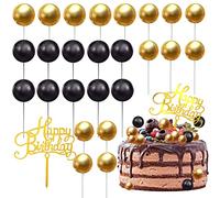 Bolas Cake Topper, 26 mini globos para tartas Cupcake bolas de espuma cakes DIY topper feliz cumpleaños Black Gold toppers pastel bolas para la decoración de la ducha del bebé en la fiesta cumpleaños