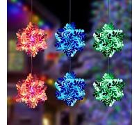 Bolas colgantes solares LED con forma de copo de nieve, tamaño de 48 cm, marco de polipropileno, diseño resistente a la intemperie, panel solar integrado para decoración de patio al aire libre (rosa +