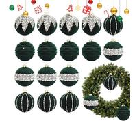 Bolas de árbol de Navidad, 16 unidades, decoración de bolas irrompibles, 6,0 cm, de Navidad de terciopelo con pedrería, para casa, interior, ventana, de invierno, celebración