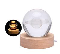 Bolas de Cristal de Galaxia 3D Luz Nocturna, Sistema Solar Bolas de Cristal Luz Nocturna, Base de Luz de Madera LED, Láser de Planeta Grabado Bolas de Cristal Holográficas Luz, Regalo de(Saturno)