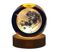Bolas de Cristal Luz Nocturna Sistema Solar/Saturno/Luna/Galaxia Bolas de Cristal Lámpara Nocturna con Base de Madera Luz de Esfera de Cristal Grabada para Regalos de Decoración del Hogar(Luna)