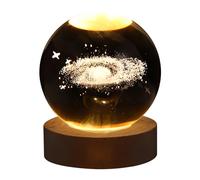 Bolas de Cristal Luz Nocturna Sistema Solar/Saturno/Luna/Galaxia Bolas de Cristal Lámpara Nocturna con Base de Madera Luz de Esfera de Cristal Grabada para Regalos de Decoración del Hogar(Galaxia)