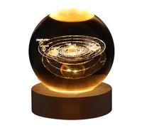 Bolas de Cristal Luz Nocturna Sistema Solar/Saturno/Luna/Galaxia Bolas de Cristal Lámpara Nocturna con Base de Madera Luz de Esfera de Cristal Grabada para Regalos de Decoración del(Sistema solar)