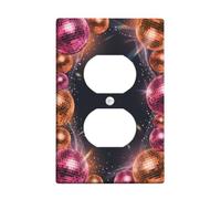 Bolas de discoteca dúplex para pared, diseño de bolas de discoteca, diseño moderno con destellos de fondo negro, fiesta, plástico melocotón, tamaño estándar, doble toma de corriente, para dormitorio