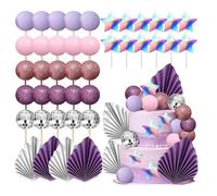 Bolas de discoteca para decoración de tartas, diseño de reina bailarina, hojas de palma moradas, decoración de pasteles, decoración de pasteles, estrellas cantantes, bolas de mariposa moradas