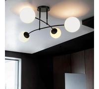 Bolas de luz de techo XXL de metal y vidrio en negro L: 92 cm para comedor sala de estar dormitorio lámpara de techo 4xE14 lámpara de bola con luz esférica
