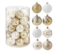 Bolas de Navidad, 34 PCS Decoracion Arbol Navidad,Ara Decoración de Arbol de Navidad, Juego para Vacaciones, Bodas, Decoración (Blanco y Dorado)