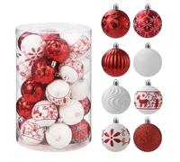 Bolas de Navidad, 34 PCS Decoracion Arbol Navidad,Ara Decoración de Arbol de Navidad, Juego para Vacaciones, Bodas, Decoración (Rojo Y Blanco)