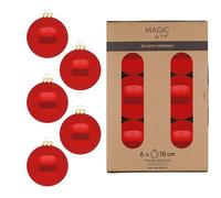 Bolas de Navidad de cristal, 10 cm, 6 unidades, mate y brillante, bolas grandes para árbol de Navidad, color rojo