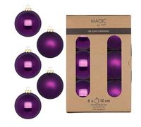 Bolas de Navidad de cristal, 10 cm, 6 unidades, mate y brillante, bolas grandes para árbol de Navidad, decoración para árbol de Navidad y decoración para árbol de Navidad, color morado y morado