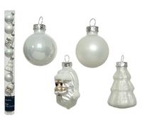 Bolas de Navidad de Cristal, 3 cm x 9 Unidades, Figuras Mixtas, Juego de Adornos para árbol de Navidad, Color Blanco Invierno