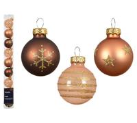 Bolas de Navidad de cristal con motivos, 3 cm, juego de 9 unidades - pequeñas bolas de árbol de Navidad para Navidad - Decoración para árbol de Navidad y adornos para árbol de Navidad, color marrón y