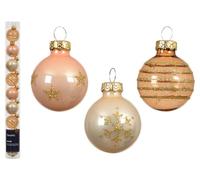 Bolas de Navidad de cristal con motivos, 3 cm, juego de 9 unidades - pequeñas bolas de árbol de Navidad para Navidad - Adornos para árbol de Navidad y adornos para árbol de Navidad con perlas brandy