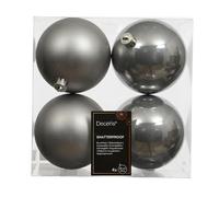 Bolas de Navidad de plástico, 10 cm, 4 unidades, clásicas e irrompibles, para Navidad, color gris