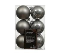 Bolas de Navidad de plástico, 6 cm, 12 unidades, clásicas e irrompibles, para Navidad, color gris