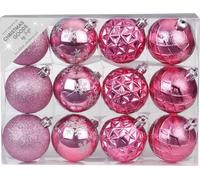 Bolas de Navidad de plástico, 6 cm x 12 unidades, juego con patrón, bolas de Navidad, color rosa