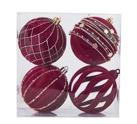 Bolas de Navidad de Terciopelo,Adornos de Terciopelo para árbol de Navidad - 4 Adornos flocados en Color Crema y Burdeos,Colgante navideño con Purpurina, Decoraciones caseras de Lujo inastillables de