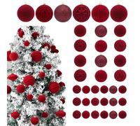 Bolas De Navidad,Decoración Navideña Elegante de 36 Piezas,Bolas Aterciopeladas Rojo Borgoña Y Verde - para Árbol Corona Puerta Ventana Guirnalda Hogar Fiesta Sala De Estar Jardín