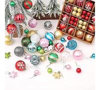 Bolas de Navidad, DUOJIN 44 Piezas Juegos de pequeñas Joyas navideñas de plástico, Decoración navideña con Percha Bola del árbol de Navidad Decoraciones navideñas Fiesta (Rojo Dorado)