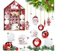 Bolas de Navidad Juego 70 Piezas Rojo y Blanco Bolas De Arbol De Navidad Plástico con Copa de árbol Adornos Bola de Navidad Navideños Decoraciones Regalos de Colgantes de Navidad Fiesta