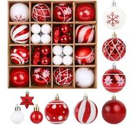 Bolas de Navidad, Juego de Bolas de Navidad 44 PCS, Bola Arbol de Navida Rojo y Blanco, Adornos para Arboles de Navida, Decoración Navideña para Navideña Árbol Festividades Hogar Fiesta Decoración