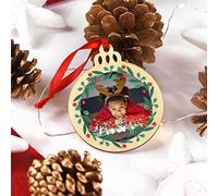 Bolas de Navidad Personalizadas de Madera con tu Foto y Nombre .Regalos navideños.Decoracion Navidad (Corona)