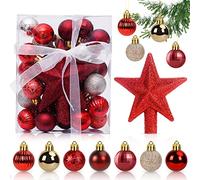 Bolas de Navidad Rojo Oro 3CM, 30 pcs Bolas Arbol Navidad, Mini Adornos árbol de Navidad, Navidad Esferas de Plastico, Decoracion Arbol Navidad, Regalos de Colgantes de Navidad