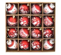 Bolas de Navidad Set 16 Pcs Plásticos 6 cm para Árboles de Navidad - Decoración Santa Claus Blanco Rojo con Percha