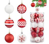 Bolas de Nieve Navideñas 60mm 24 Elegant Large Christmas Ball 6cm Ornaments with Hook for Christmas Tree Decorations Bolas Arvore de Natal Enfeites Bambalinas Grandes Baubles Navidad(Rojo Blanco)