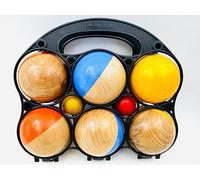 Bolas de petanca de madera del Jura - 6 bolas de colores + 2 cerditos - Valisette de almacenamiento incluido - Artesanía francesa