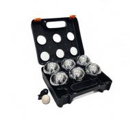 Bolas de Petanca Relaxdays, 6 de Acero, Set con Bola Objetivo, medidor y maletín, Juego de Boules, Negro/Plateado