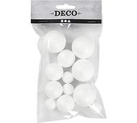 Bolas de poliestireno, D: 20 + 30 + 40 mm, color blanco, 12 unidades