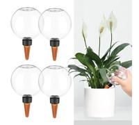 Bolas de riego con tapa de cristal, 4 unidades, 500 ml, riego automático de plantas, dispensador de agua transparente para habitaciones, balcones, jardín, autoriego hasta 14 días (sin tapa, 4 unidades