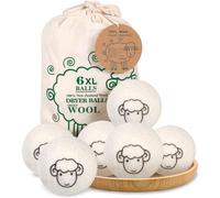 Bolas de Secadora de Lana, Bolas de Secadora hipoalergénicas, Reutilizable, Secado más rápido, Reducción estática y Suavizante de Telas Naturales Paquete de 6 XL