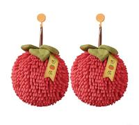 Bolas de toalla de mano de chenilla con forma de caqui, paquete de 2 con ganchos reutilizables para uso en múltiples habitaciones y vehículos